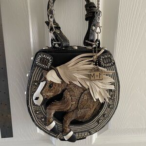 Mary Frances Black and Brown Horse Mini Bag